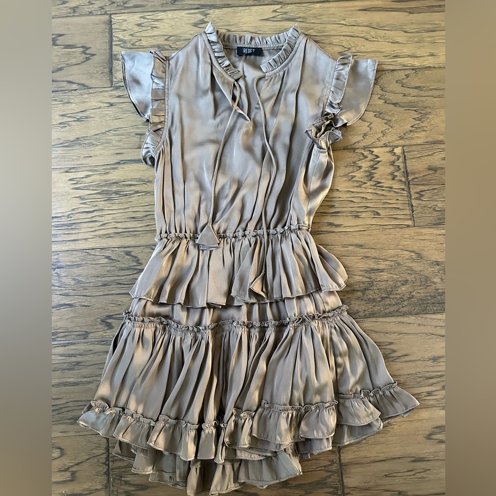 Reset by Jane Taupe Ruffle Tiered Mini Dress